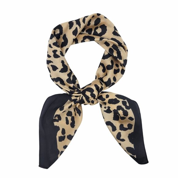 ⭐Elegant Bandana Square Scarf Silky Satin Vintage Style Animal Print Leopard Tan - Picture 2 of 6